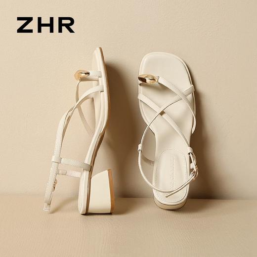 ZHR则则法式绕带夹趾粗跟凉鞋2024新款温柔中跟百搭高级外穿女鞋 商品图4