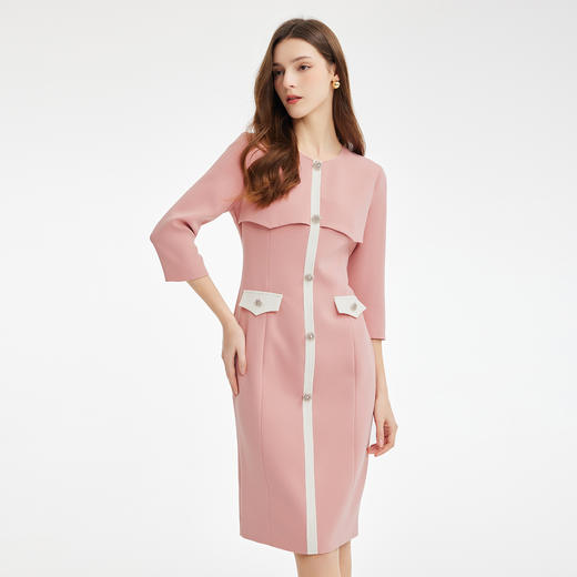 PF878斯尔丽2024新款气质高雅小香风系列职业装拼接收腰修身连衣裙 商品图2
