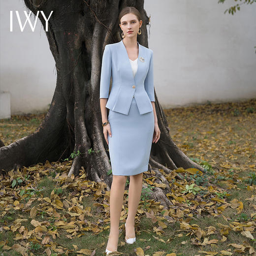IWY/蓝色西装半裙职业女裙套装夏季小香风七分袖优雅工作服CS1986 商品图2