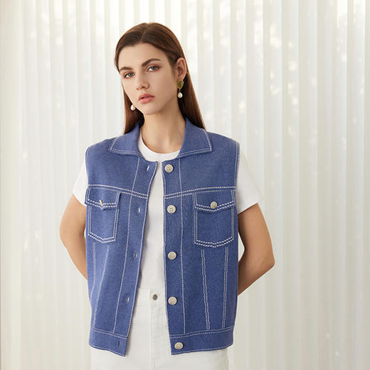 【无袖棉麻针织马甲】24年春夏新品女士棉麻薄款透气针织无袖小外套 商品图1