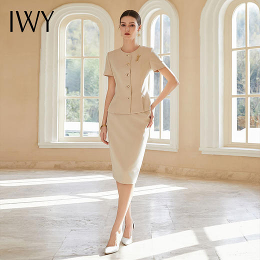 IWY/卡其色西装半裙职业女裙套装西装裙短袖夏新款美容院工装CS1999 商品图2