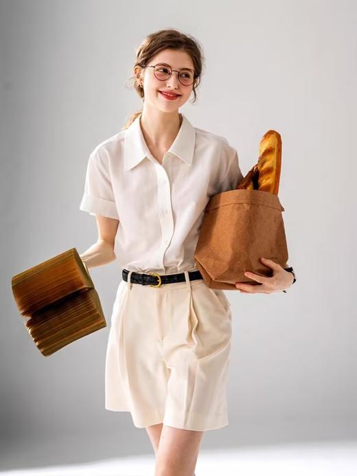 浮生八记/24A058/夏日肌理全亚麻粉条纹好穿好搭短袖衬衫 商品图3