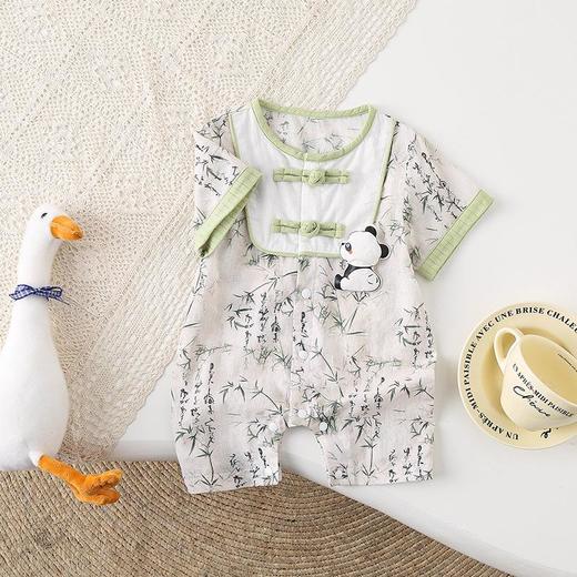 婴儿夏季连体衣新中式短袖新生儿哈衣中国风熊猫爬服宝宝外出服 商品图2