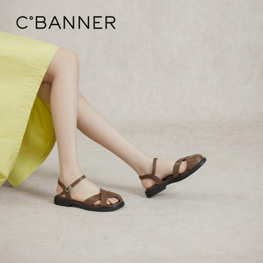 千百度休闲凉鞋女夏季平底罗马凉鞋猪笼鞋凉鞋A24363703 商品图0