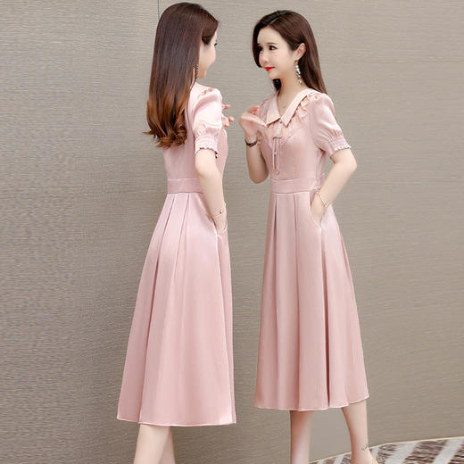 时尚短袖A字裙，中长款口袋百褶裙QYM-LRX-KM2462C-Y 商品图2