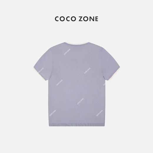 COCO ZONE“香芋紫”春季新款圆领拼接设计百搭短袖针织衫24C10268 商品图1