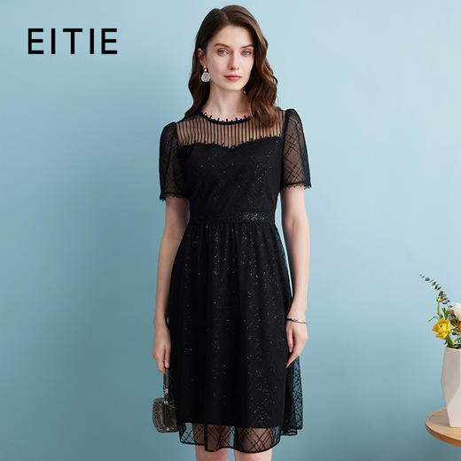EITIE爱特爱夏季新款优雅蕾丝拼接连衣裙女7407158 商品图0