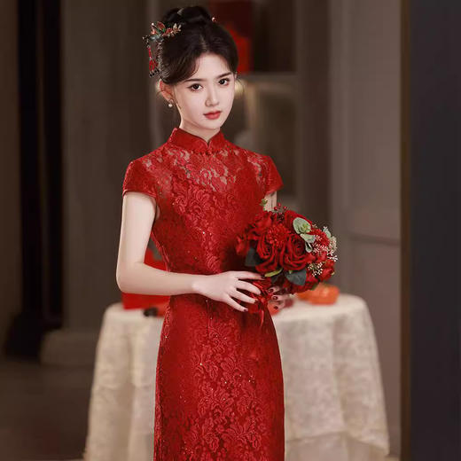 红色改良新中式新娘旗袍敬酒服礼仪礼服裙夏季GR5108 商品图3