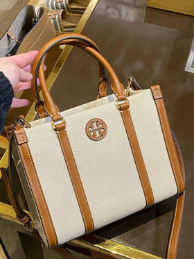 母亲节折扣￥1850🇺🇸直邮，Tory Burch/TB新款Blake帆布小号托特包，卡其色帆布拼皮~~可手提可斜挎，约25x19x11cm