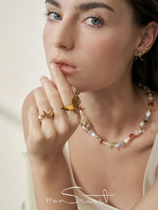 monSecret｜HB240302 蝶翼混珠戒指【ELYSIA】 [ 银 _P / 金_G  ] 商品图0