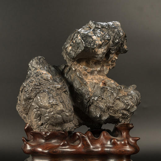 清 灵璧石狮形文房赏石（红木座） 商品图2