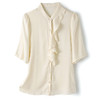 YQ荷叶边拼接时尚桑蚕丝衬衫女士2024夏装新款缎面气质通勤纯色上衣 商品缩略图4