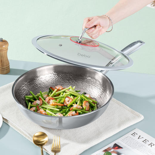 德铂纯钛不粘炒锅不锈钢炒锅家用平底炒菜锅燃气灶电磁炉钛锅32cm 商品图2