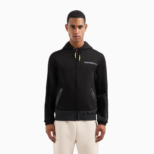 EMPORIO ARMANI EA7 阿玛尼 男士字母徽标棉质混纺连帽运动卫衣 黑色 3DPM19 PJUXZ 1200 商品图1