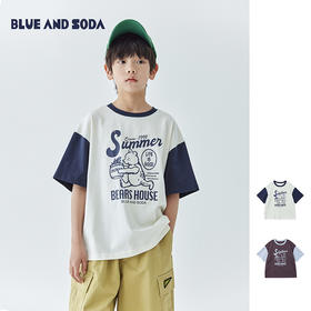 蓝汽水 844B24420 拼色短袖T恤