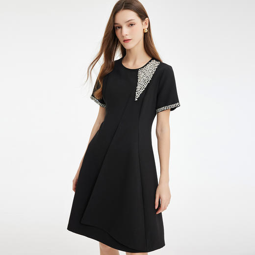 PF851斯尔丽24夏新款设计感收腰放摆褶裥下摆钉钻款小礼服连衣裙 商品图2