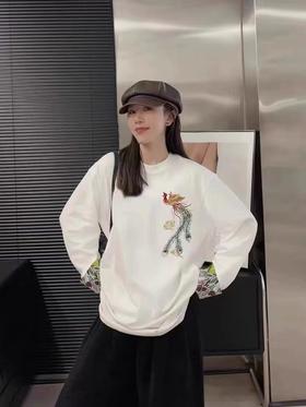 清仓促（微脏）~2563国风重工刺绣中长60%棉小衫上衣-喜出