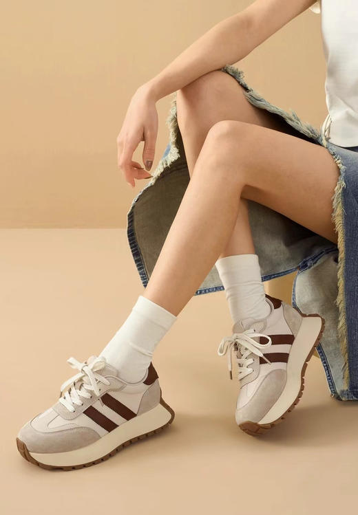 HIMOON-复古拼接真皮增高老爹鞋 商品图5