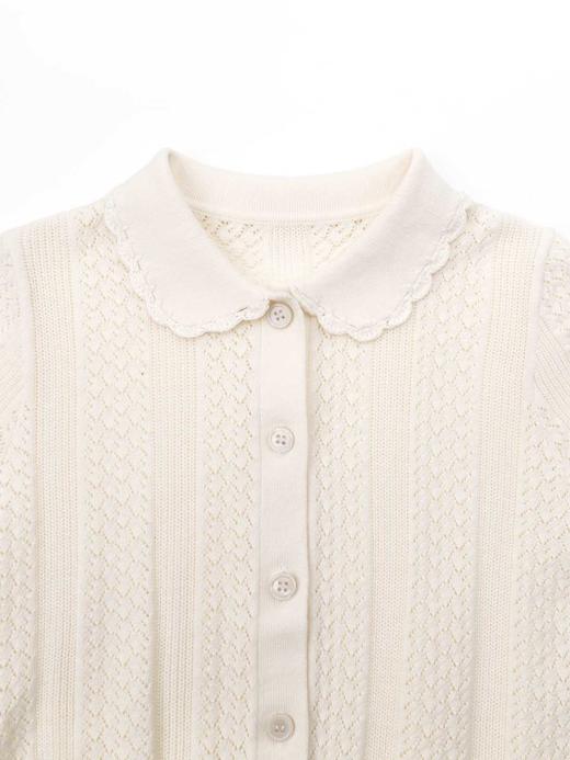 COCO ZONE“艾米”100棉时尚薄款镂空短袖针织衫简约单排扣上衣CC2B0796 商品图4