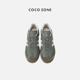COCO ZONE复古经典拼色系带休闲鞋磨砂平底百搭德训鞋 24C60040