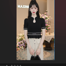 MAXRIENY新中式曲珠毛衫小香风显瘦气质时尚夏季黑色复古法式(货号:MS85SW057)
