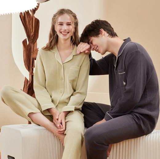 【活动：拍2减10元】A类双层纱绉布纯棉睡衣套装 长袖短袖可选  新疆长绒棉 柔软 越洗越软，越穿越舒服，亲肤感很好 软软绵绵的风格居家服 家居服 商品图1