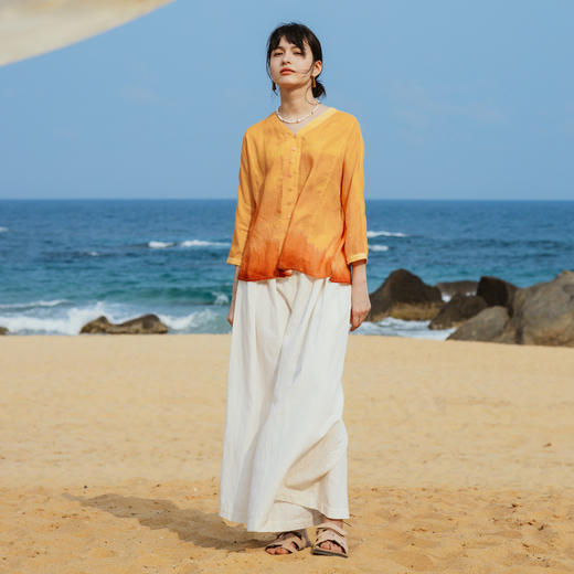 * 绽放旅行女装318朵/原创晚霞色亚麻宽松清凉夏季旅游穿搭衬衫 商品图2