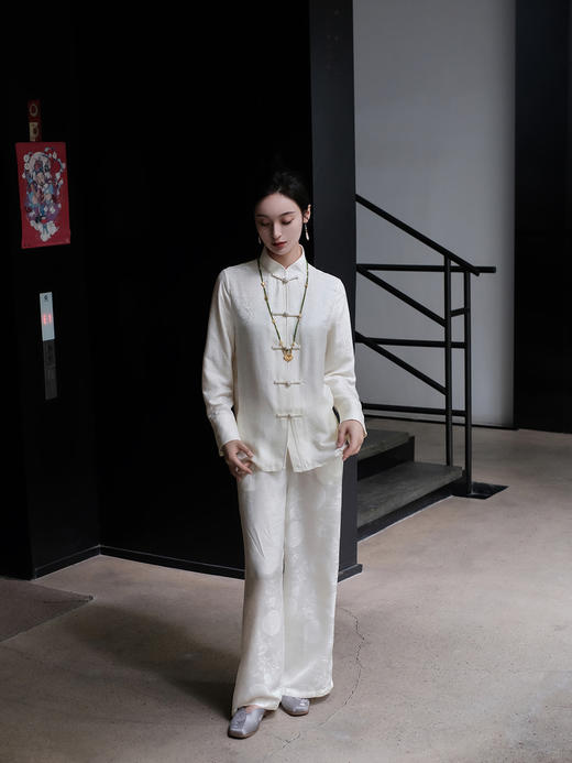 盛唐婧 |桑蚕丝团团圆圆中式直筒裤（拉链款） 商品图0