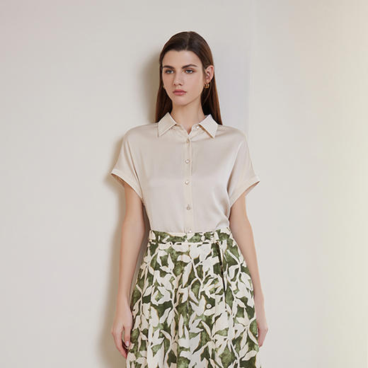 【桑蚕丝短袖衬衫】24年春夏女士新品薄款纯色雪纺真丝上衣 商品图3