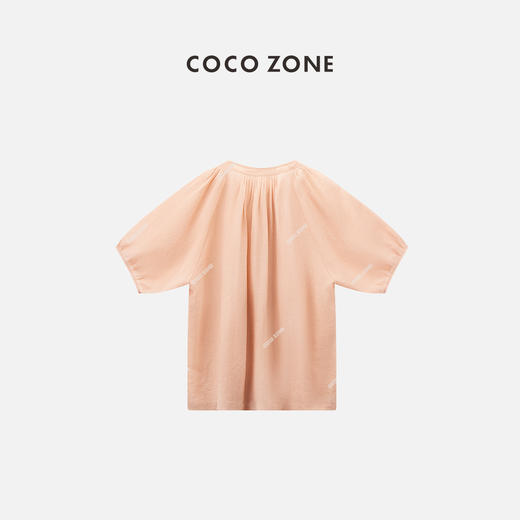 COCO ZONE夏季简约气质纽扣衬衫复古宽松纯色半袖上衣CC1B1183 商品图1