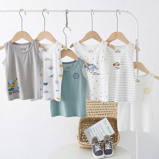 清仓！下单款式分男女款随机发，介意勿拍！【3件起拍】捡漏！39.9/3件男女童背心 多色卡通印花 舒适百搭透气 时尚潮流 A类质检 100-160码 商品图1