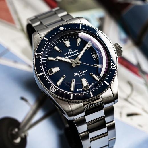 现货瑞士EDOX依度SkyDiver伞兵悍将38mm自动机械手表钢带夜光防水 商品图0