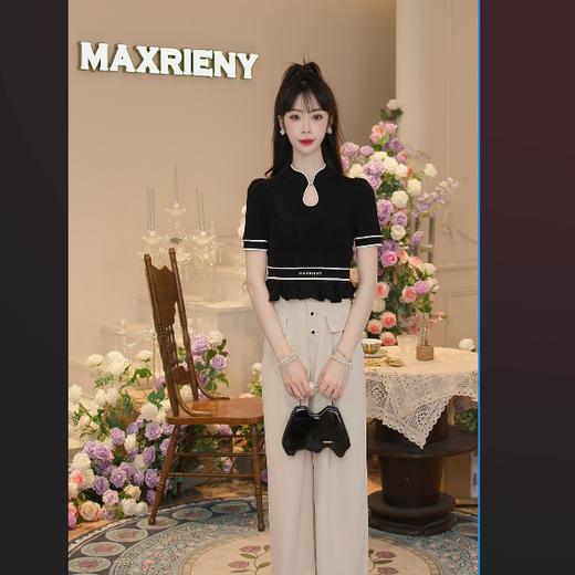 MAXRIENY新中式曲珠毛衫小香风显瘦气质时尚夏季黑色复古法式(货号:MS85SW057) 商品图2