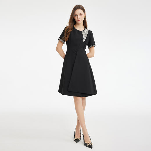 PF851斯尔丽24夏新款设计感收腰放摆褶裥下摆钉钻款小礼服连衣裙 商品图3