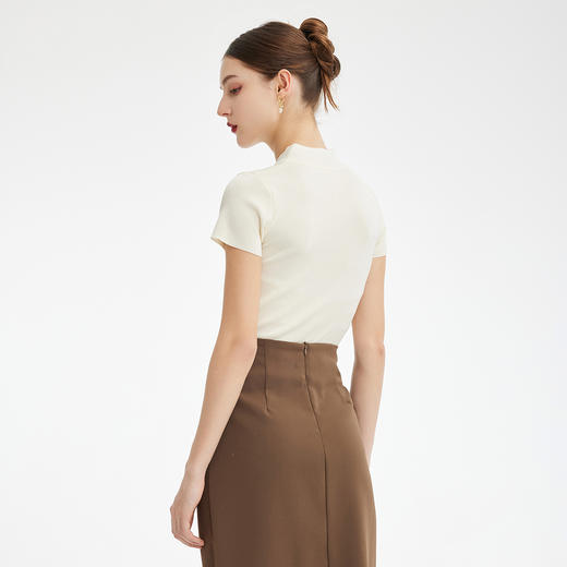 PF601斯尔丽2024新款滑爽不贴身针织旗袍领国风绣花百搭上衣女式针织衫 商品图1