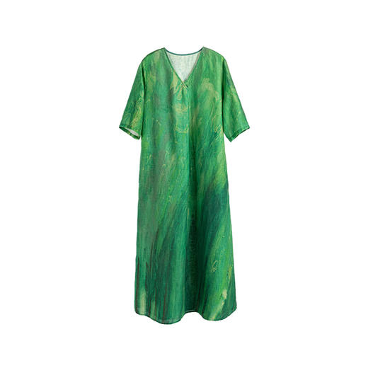 绽放310朵/原创花型绿色清爽亲肤亚麻旅游穿搭海边度假宽松连衣裙 商品图4