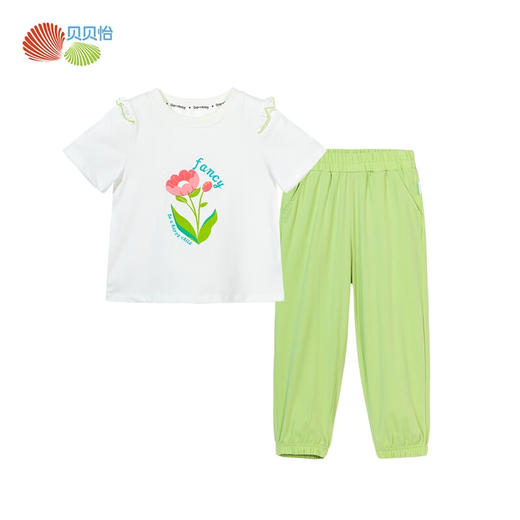 贝贝怡儿童套装夏季两件套透气凉感t恤短袖休闲长裤女童夏装童装ZB2DT029 商品图4
