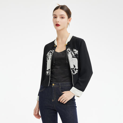 PF107斯尔丽2024新款新中式绣花精致流苏盘扣混搭强高级时尚质感外套 商品图2