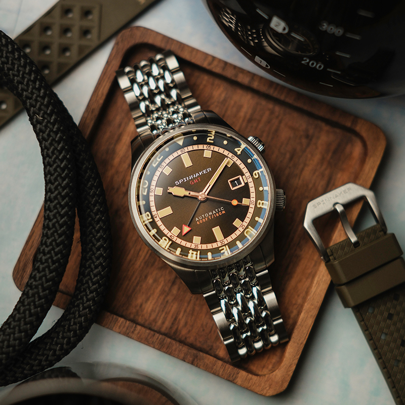 SPINNAKER三角帆GMT两地时复古潜水自动机械手表男士夜光水鬼5121