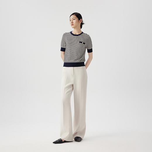 朗姿短袖圆领针织衫女薄款通勤套头短上衣LCET01KPR263 商品图1