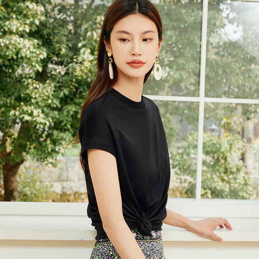 玳莎小盖袖圆领T恤女2024年夏季新款通勤上班纯色简约内搭棉上衣  EB32102 商品图3