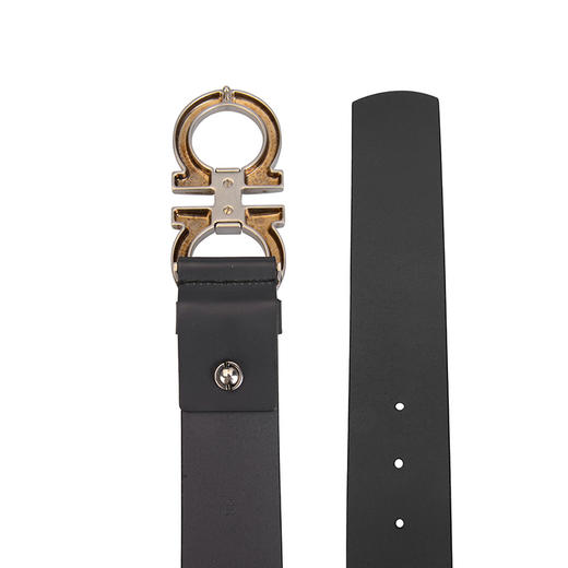 Salvatore Ferragamo 菲拉格慕 4.5cm宽做旧银扣黑色男士腰带 99181 商品图6
