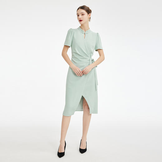 PF860斯尔丽2024新款改良旗袍裹裙版型腰间褶裥显瘦挡肚子时尚连衣裙 商品图3