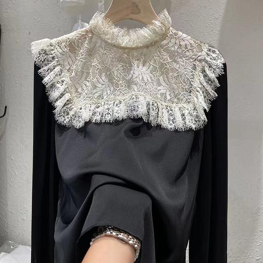 11.11促（NO退换）3598蕾丝拼仿真丝光泽气质小衫上衣-喜出 商品图2