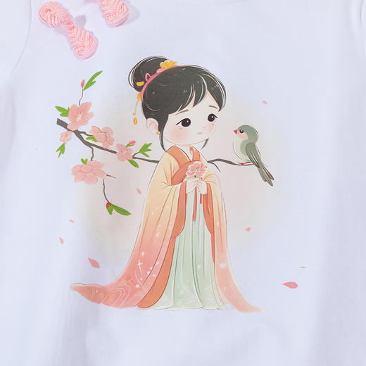 贝贝怡童装女童短袖套装马面裙中国风两件套2024夏季新款t恤短裙ZB2DT030 商品图4