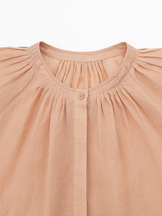 COCO ZONE夏季简约气质纽扣衬衫复古宽松纯色半袖上衣CC1B1183 商品图4