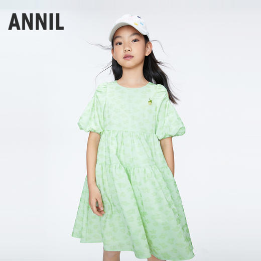 女童泡泡袖甜美连衣裙裙子BLUE新款安奈儿童装实体店同款AG423831 商品图0