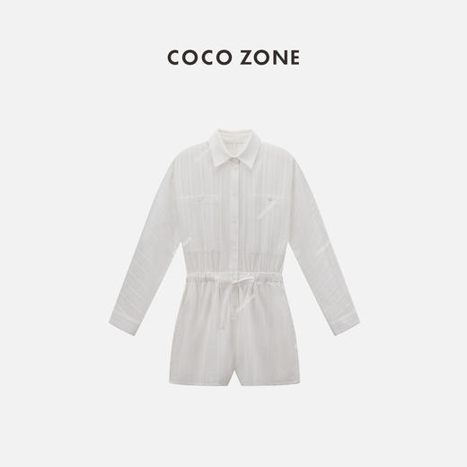 COCO ZONE "月下白茶“女士连体衣裤夏季翻领抽绳收腰气质衬衣连短裤CC2B0731 商品图0