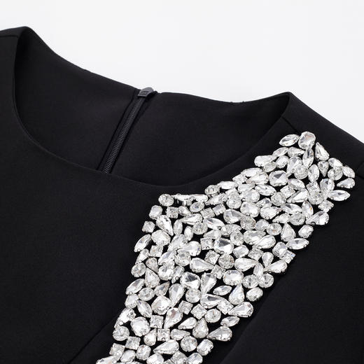 PF851斯尔丽24夏新款设计感收腰放摆褶裥下摆钉钻款小礼服连衣裙 商品图4