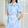 玳莎印花真丝连衣裙2024年夏季新款清新时尚系带收腰中长款衬衫裙  EB35108 商品缩略图2